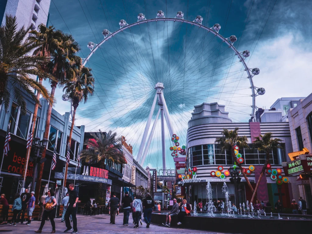 High Roller observation wheel view, a must-try thing to do in Las Vegas at night.