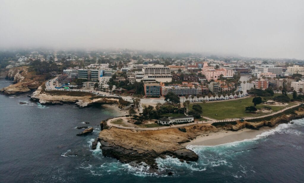 La Jolla Cove cliffs and sea lions, scenic coastal spots in places to visit San Diego